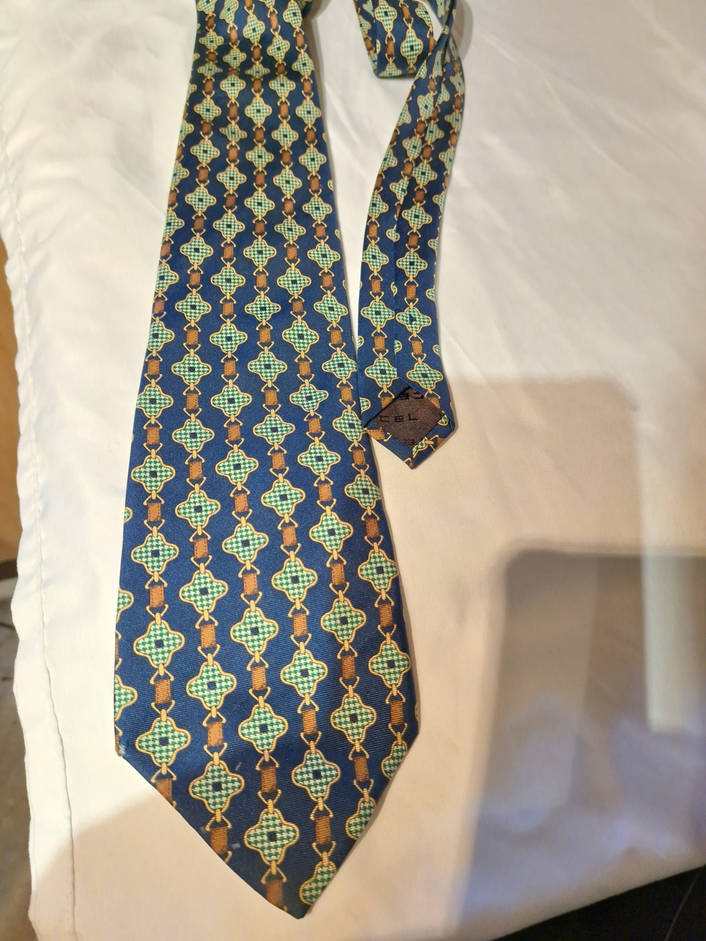 Geometric Silk Men's Tie in Navy Blue & Green